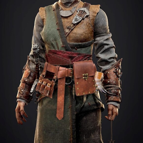 Brown 3Bottle-New Leather Belt Pouch Waist Bag Medieval Phone Holder GearFX - Picture 2 of 9